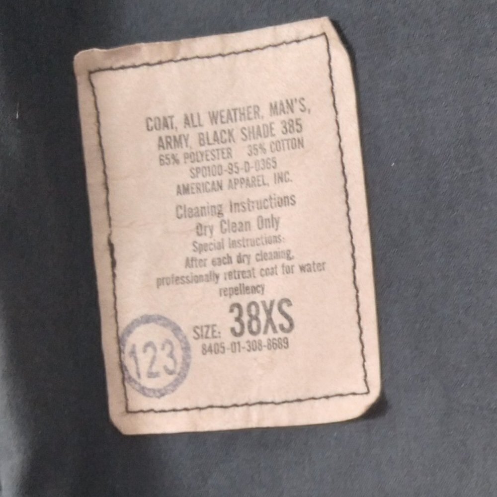 Y2K  Black Trench Coat Made In USA For Military Zip Out Lining Stylish Sz 38XS - Picture 9 of 15